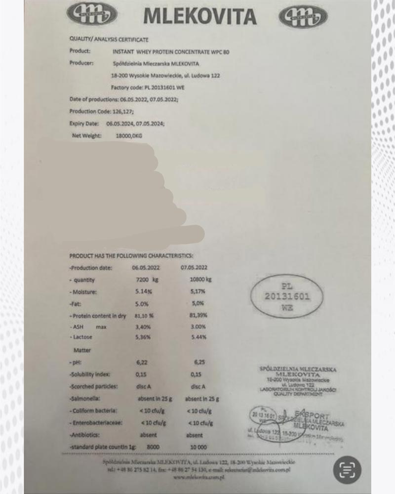 پروتئین وی کنسانتره ملکوویتا 80 درصد | برند لهستانی